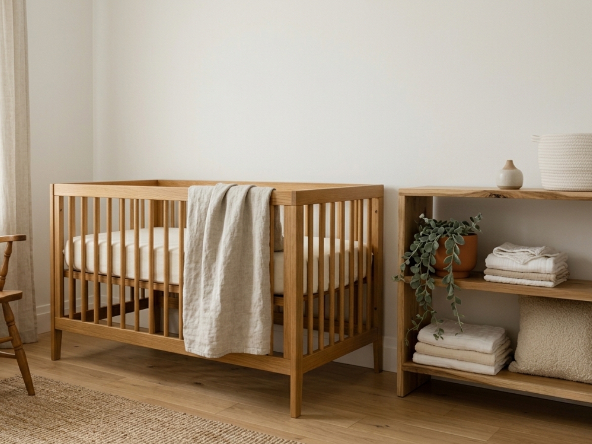 Beautifully layered organic textiles in nursery